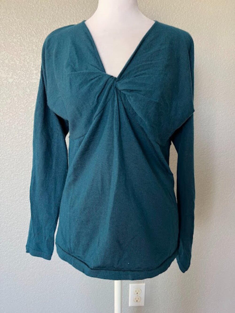 Charter Club Teal Front Twist Long Sleeve Wool Sweater Top Size Large
